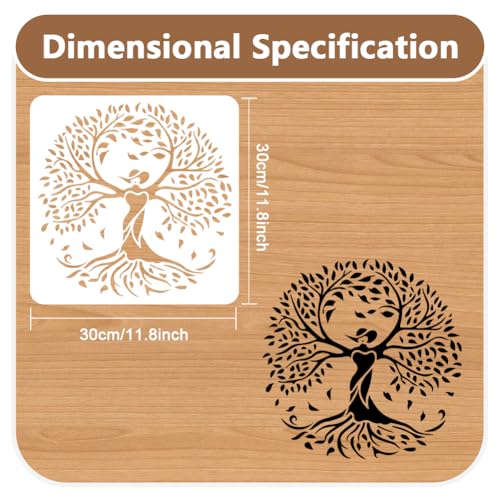 Tree of Life Wall Stencil Template 11.8 x 11.8 Inch Reusable Plastic Tree Stencil for Painting on Wood Wall Floor Fabric Glass Furniture, DIY Home Decor Stencil, Craft Drawing Stencils - style: Tree of Life B