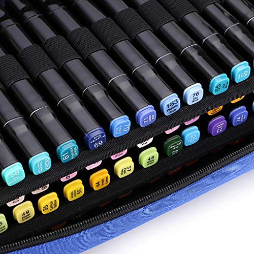BTSKY Art Marker Carrying Case Lipstick Organizer-60 Slots Canvas Zippered - color: Blue