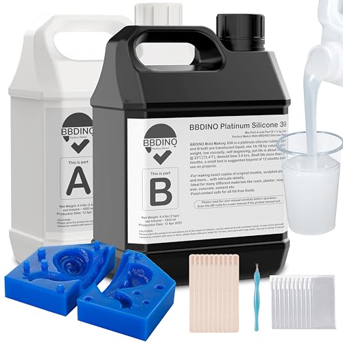 BBDINO Silicone Mold Making Kit 30A Platinum Liquid 1 Gallon Translucent | 1A:1B Mixing 3h Quick Cure Heat Resistant 446F Silicone Ideal for Mold Casting of Resin/Jewelry/Candle/Concrete/Plaster - size: Clear 140.8 Oz