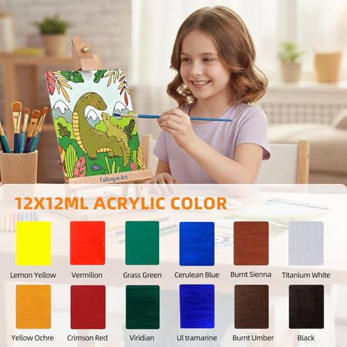 Kids Tabletop Easel Set, Portable Art Easel Painting Kits | 52 Pcs Wooden Easel for Painting Canvases, Including 12 Colors Acrylic Paints, 10 Paintbrushes and 4 Canvas Panels, Yellow - color: Yellow