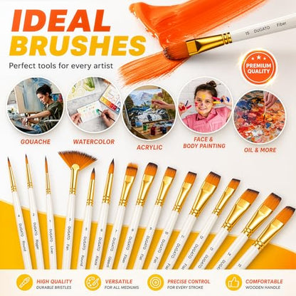 DUGATO Paint Brush Set 15pc with Pop-Up Case, Palette Knife & Sponges - color: Yellow