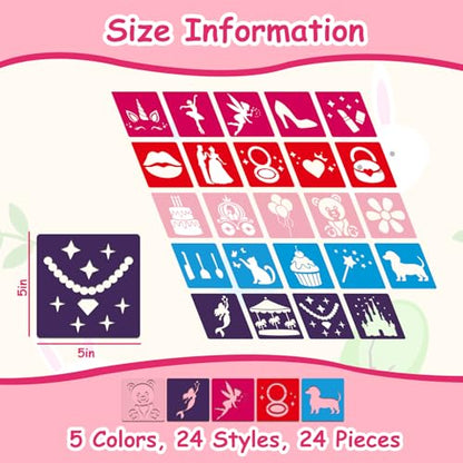24 Pcs Stencils for Kids Girl Themed Outside Sidewalk Chalk Stencils 5" - size: Girl 5 Inch
