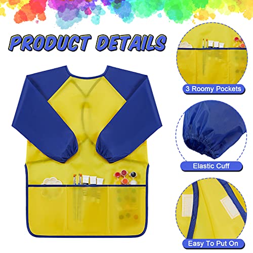 Yahenda Kids Art Smocks Toddlers Painting Apron Waterproof Artist Smock for Children with Long Sleeve 3 Pockets for 2-8 Years - color: Rose Red, Yellow, and Dark Blue