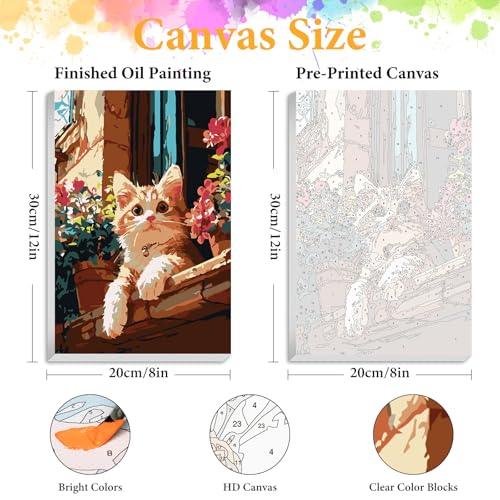 Okarina Framed Paint by Numbers Kit for Adults, Ginger Cat Decor 8x12 Inch | Paint by Number with Frame, DIY Acrylic Painting Kit for Relaxation, Easy for Beginners, Wall Decor Gift for Cat Lovers - color: OPFUS2512-06