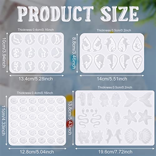Patelai 4 Pcs Resin Earring Molds Irregular Shaped Earrings Silicone Mold for Epoxy Resin Dangle Drop Jewelry Making Kit for Women DIY Crafts Necklace Pendants Keychain(Mermaid Ocean) - style: Mermaid Ocean