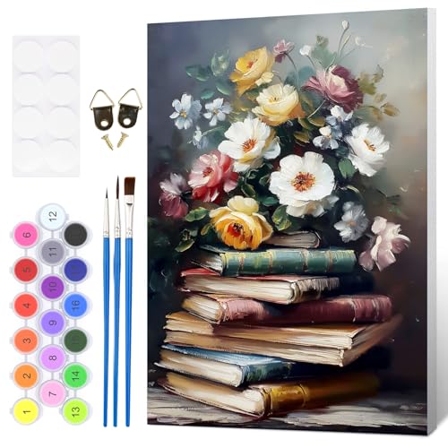 HEIBAGO Framed Paint by Numbers Kit Flowers for Adults, Paint by Numbers for Adults Beginner, Adult Paint by Number Kits Book on Canvas, DIY Painting by Numbers for Gift Home Wall Decor 8 x 12 Inch - color: Flowers-2