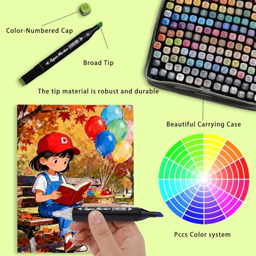 Alcohol Markers Pens,168 Colors Dual Tip Art Marker for Sketching,Drawing with Non-Blending,Coloring,Perfect for Amateurs/Artists,Christmas Gifts,Calligraphy, Animation (Fine & Chisel Tip) - color: 168 Colors