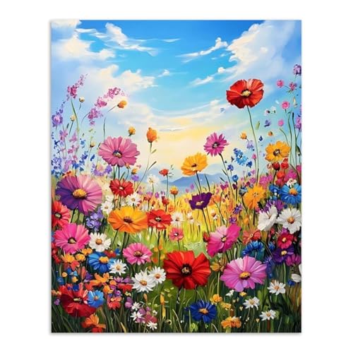 Alptiny Wild Flowers Paint by Numbers Kit for Adults Beginner, Colorful Floral Landscape Paint by Number Kits on Canvas, DIY Flower Oil Painting Kit for Relaxation & Home Decor, 16x20 Inch - color: Colorful Floral
