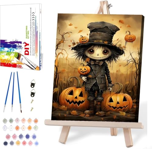 Halloween Paint by Numbers for Adults with Framed Canvas-with Wooden Easel,Paint by Numbers Kits Framed Canvas,DIY Acrylic Oil Painting Kits with Brushes Nice Gift Box for Home Wall Decor(12x16 Inch) - color: DKH120