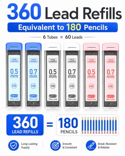 Four Candies Cute Mechanical Pencil Set, 6-Pack 0.5/0.7mm - size: 6 Count (Pack of 1), style: 0.5mm + 0.7mm
