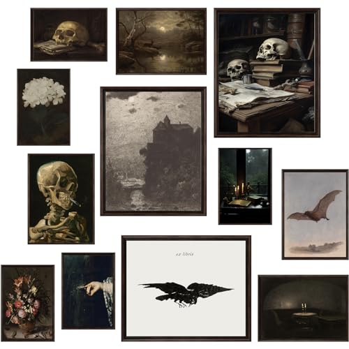 KBKBART Dark Academia Wall Art Unframed, 12pcs Gothic Prints for Wall Decor | Canvas Prints, for Living Room Bedroom Bathroom, Dark Moody Victorian Halloween Gothic Art, 3 pcs 8x10, 4 pcs 5x7, 5 pcs 4x6 - color: Dark Academia Decorations