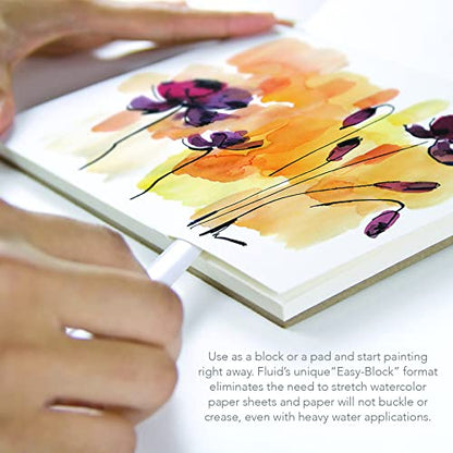 Fluid 100 Watercolor Paper Block, 8 x 8 inches, 15 Sheets, 140 lb (300 GSM) 100% Cotton Cold Press Pad for Artist Painting and Wet Media - size: 8 x 8 (140 lb)