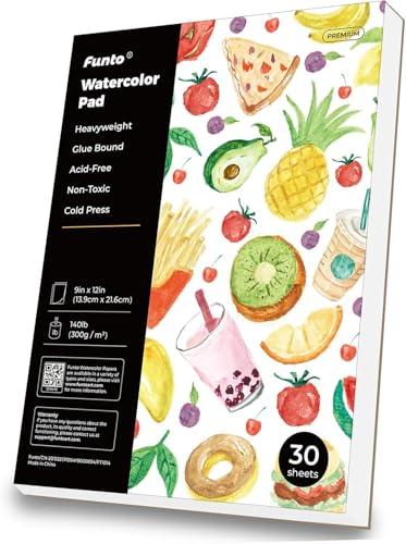 Funto Watercolor Paper Pads, 9x12, 30 Sheets, 140lb/300gsm, Cold Pressed, Acid-Free Heavyweight Art Paper for Painting, Drawing & Art Supplies - color: 9x12-White-1Pack