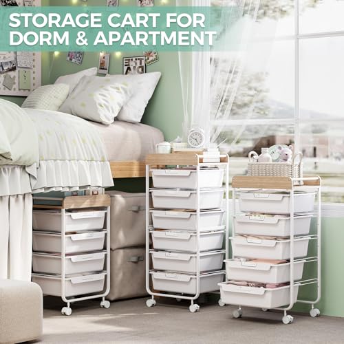SYKIARIOL Utility Cart with Drawers,Craft Cart with 5 Drawers,White - color: White, size: 5-Drawer