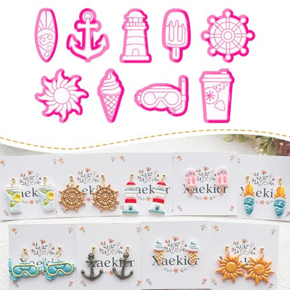 Nautical & Summer Fun Polymer Clay Cutters Set - 9pcs Coastal Shapes Including Lighthouse, Anchor, Ship Wheel, Ice Cream & Sunglasses for DIY Earring Jewelry, Soft Clay Crafts & Scrapbooking - color: Q color