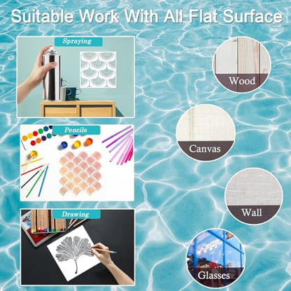 16pcs Reusable Geometric Stencils 8 x 8 Inch Painting Templates Wall Abstract Stencils for Crafts, Floor Drawing Templates, Furniture, Wood, Wall, Canvas, Fabric Painting, Art, Graffiti