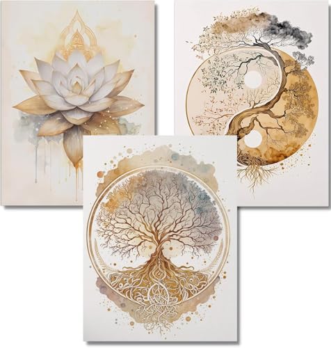 ARPADAMO 3 Pack Diamond Kits for Adults,5D Tree of Life Diamond Painting DIY Modern Gold Lotus Diamond Painting Art Kit for Adult,Round Full Drill Diamonds, Diamond Art Kit for Home Decor-12x16inch - color: DP01535