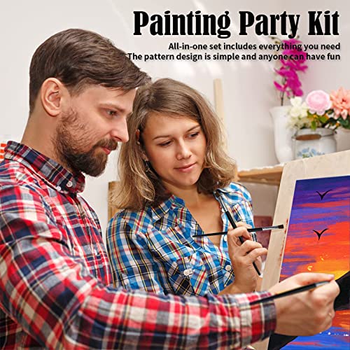 VOCHIC Sip and Paint Kit,Pre Drawn Canvas Couples Paint Party Kit Painting Art Set for Adults Date Night Sunset Heart 2 Pack (8 x 10 Inches) - size: 8x10, style: Sunset Heart