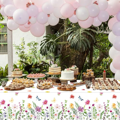 6 Pack Spring Floral Tablecloth Wild Flowers Table Cloth Plastic Spring Floral Table Cloth Flower Disposable Table Cover for Flower Wedding, Babyshower, Birthday Party Decorations 51 x 86 Inches