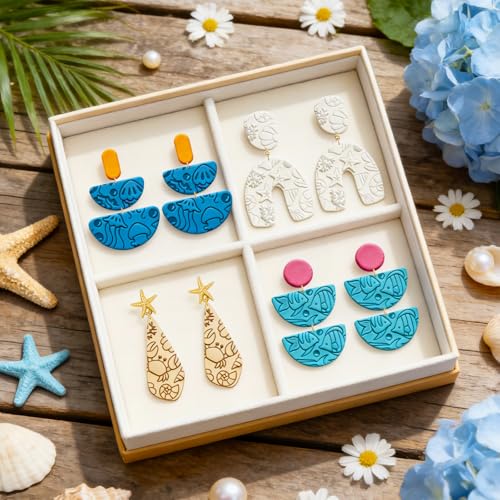 ACRNIGHEET 5 Pcs Polymer Clay Texture Roller, Ocean Themed Clay Roller, Work Like Texture Sheets, Embossing Pottery Stamp, Clays Jewelry Making Kit with Storage Box - color: Ocean