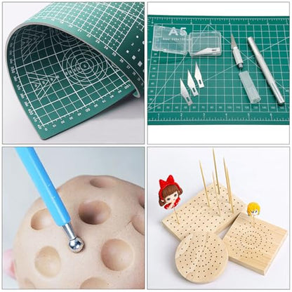 Yayatty Polymer Clay Tools, Acrylic Clay Roller, Acrylic Sheet, Rotary Cutting Mat, Round Polymer Clay Cutters with Clay Slicer Blade for Pottery and Sculpture, 42 PCS - color: 27 PCS