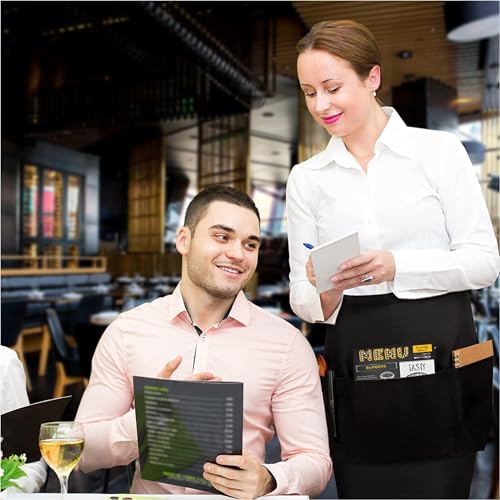Avalon Kitchen Server Aprons with 3 Pockets – 100% Polyester Waist Apron, 24x12 Inch Half Apron, Waitress Apron for Servers - color: Black, style: Pack of 12