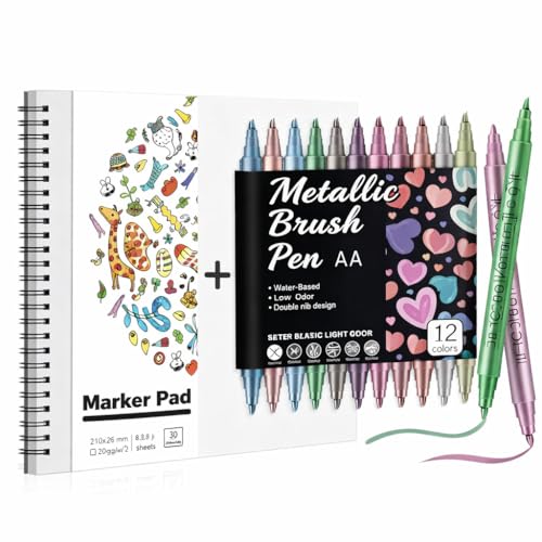 200gsm Bleedproof Marker Sketchbook & Dual Tip Metallic Markers