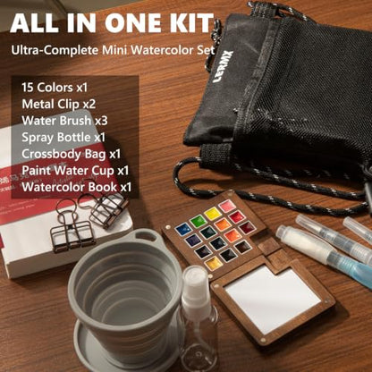 Mini Paint Palette Travel Kit - 15-Colors Pocket Artist Water Color Set