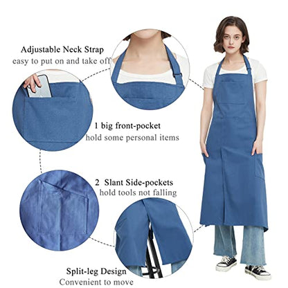 Pottery Apron Split Leg,100% Cotton Artist Apron 3 Pockets for Women Men,Ceramics Clay - color: Blue, size: 36" long