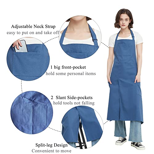 Pottery Apron Split Leg,100% Cotton Artist Apron 3 Pockets for Women Men,Ceramics Clay - color: Blue, size: 39" long