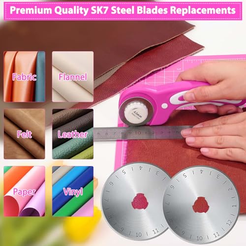 Rotary Cutter and Mat Set, Audab Self Healing Sewing Mats Shirt Cutter 45mm Fabric Cutter Wheel with 2 Blades Rotary Cutting Mat for Crafts Fabric Quilting Hobby (9" x 12" (A4) - color: Pink