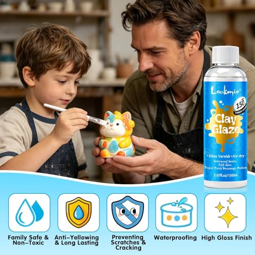 5.1FL OZ Air Dry Clay Glaze, High Gloss Varnish, Protective Sealant to Prevent Cracking & Scratching While Providing a Gloss Glaze Effect - for Ceramics, Wood, Acrylic Painting and Crafts (Gloss)
