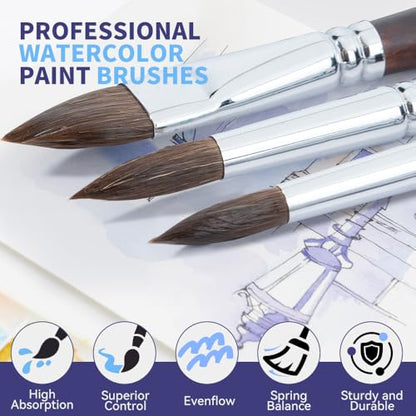 Transon 11pcs Sable Watercolor Brushes Professional Brush Set for Watercolor Painting Gouache Painting - color: Brown