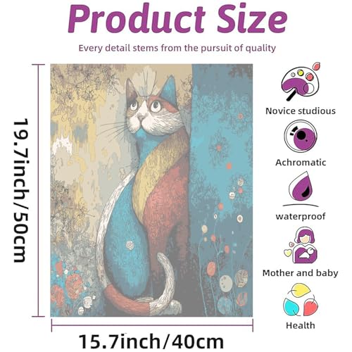 PSENIW Paint by Numbers Kit for Adults Beginners,Frameles Cats 16x20 inches | Animal Digital Painting For Home Wall Decoration And Gifts,Abstract Cat Frameless Beginner DIY Acrylic Watercolor - color: Blue