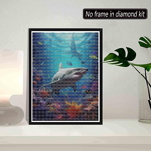 SKRYUIE 5D Diamond Painting Kits Shark - DIY Diamond Art Kits for Adults Marine Animals, Full Round Drill - Crystal Cross Stitch - Adults Craft for Wall & Office Decor - 12x16 inch - color: Colorful-1