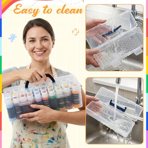 Geelin 1 Set Clear Paint Storage Box with Brush Holder, 30 Bottles