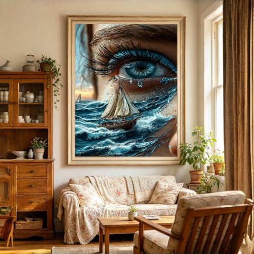 Diamond Painting Kits for Adults, Ocean Eye Diamond Art Kit 12x16In | 5D Full Round Drill Diamond Dots Kits Gem Arts DIY Crafts for Home Wall Deco Present - color: KM1145-1