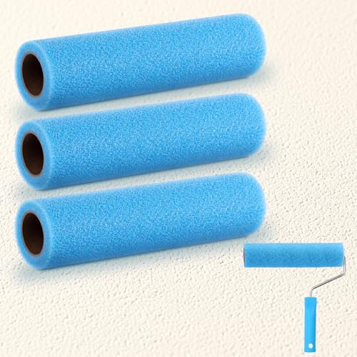 Nuanchu 3 Pcs 9" Blue Foam Textured Rollers Washable Foam Textured Paint Roller Opened Celled Roller for Swimming Pool Boat Deck Cabin Floor Ceiling Drywall Bed Liner Other Small Area, Without Handle - size: 9 Inch