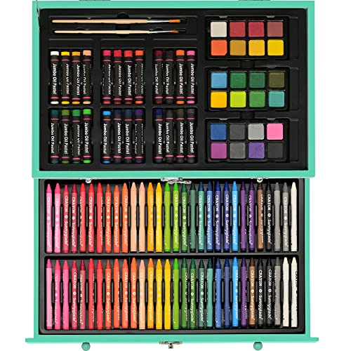 Sunnyglade 145 Piece Deluxe Art Set Wooden Art Box & Drawing Kit Green - color: Green