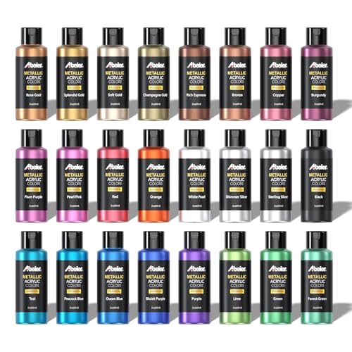 ABEIER Metallic Acrylic Paint Set 24 Colors 2oz Rich Pigments Non-Toxic - style: Metallic Colors