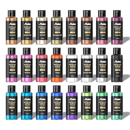 ABEIER Metallic Acrylic Paint Set 24 Colors 2oz Rich Pigments Non-Toxic - style: Metallic Colors