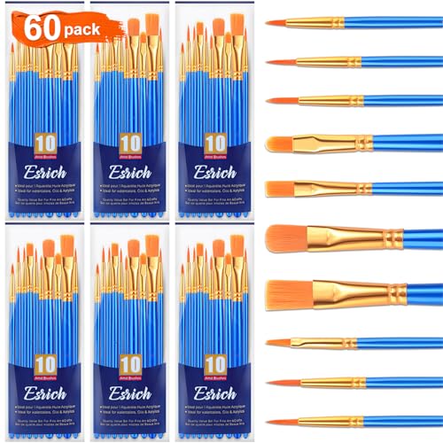 ESRICH 60PCS Paint Brushes, Paint Brush for Acrylic Painting - color: Blue, size: 60