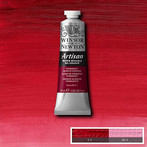 Winsor & Newton Artisan Water Mixable Oil Paint, 37ml, Alizarin Crimson | Clean with water; no solvents needed. Color depth, lightfastness, opacity/transparency are the same as traditional oils. - color: Permanent Alizarin Crimson, style: 1.25-oz