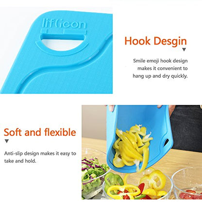 Liflicon Thick Cutting Boards for Kitchen Silicone Chopping Board Set of 2 Mid 12.6'' x 9.1”,Mini 9.1”x7.1” Non-slip Deep Drip Juice Groove Easy Grip Handle,Dishwasher Safe-Blue - color: Blue, size: 9.1"L x 7.1"W & 12.6"L x 9.1"W