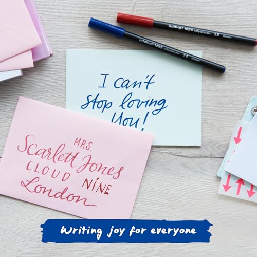 edding 1255 calligraphy pen - steelblue - 3 pens - calligraphy nib 2-5 mm - fibre pens for paper, wood, terracotta, canvas - hand lettering, bullet journals, thank you cards, calligraphy books - color: steel blue