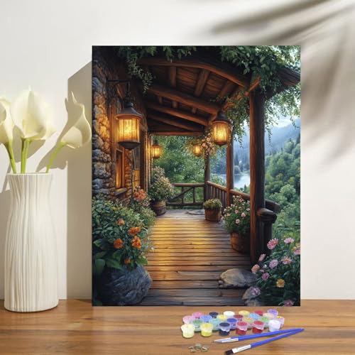 obterie Landscape Paint by Numbers Kit for Adults Beginner Garden Oil Painting Kit Adult Paint by Number Kits on Canvas DIY Painting for Beginners Art by Numbers for Gifts Home Wall Decor 16x20 Inch - color: YF035