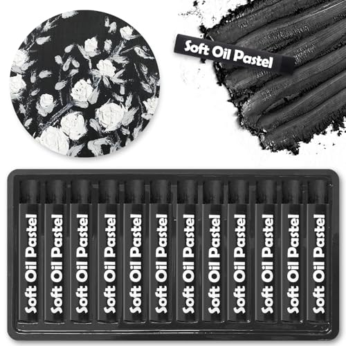 Mifuner Soft Oil Pastels Set (12 Sticks), Single Colors Heavy Oil Pastels Vibrant and Creamy,Pastel Art Supplies for Artists,Gallery Oil Painting Stick,Beginners,Adult Art Drawing Black - color: Pastel-12pcs Black