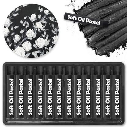 Mifuner Soft Oil Pastels Set (12 Sticks), Single Colors Heavy Oil Pastels Vibrant and Creamy,Pastel Art Supplies for Artists,Gallery Oil Painting Stick,Beginners,Adult Art Drawing Black - color: Pastel-12pcs Black