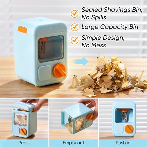 deli Electric Sharpener, Battery Powered, 3 Sizes for 6.5–8mm Pencil | Battery Electric Sharpener, 3 Tip Sizes, Fits 6.5-8mm Pencils. Anti-Slip, Big Bin, DIY Stickers for Kids - color: Blue