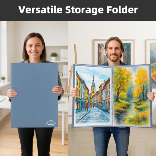18x24 Blue Art Portfolio Folder Displaying 48 Pages With Plastic Sleeves - color: Blue, size: 18*24
